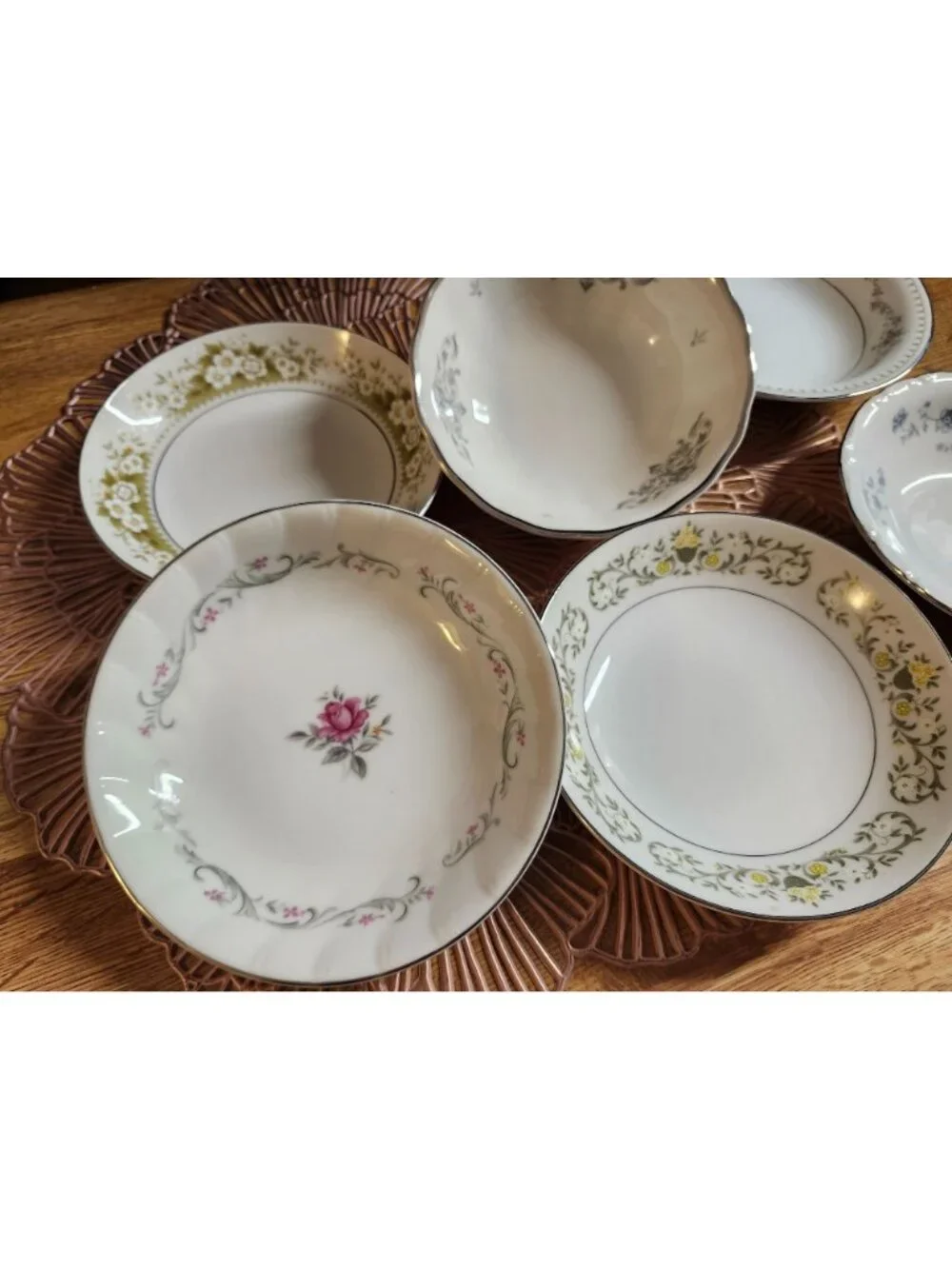 Mismatched Fine China Berry Dessert Bowls Porcelain Eclectic Set of 6